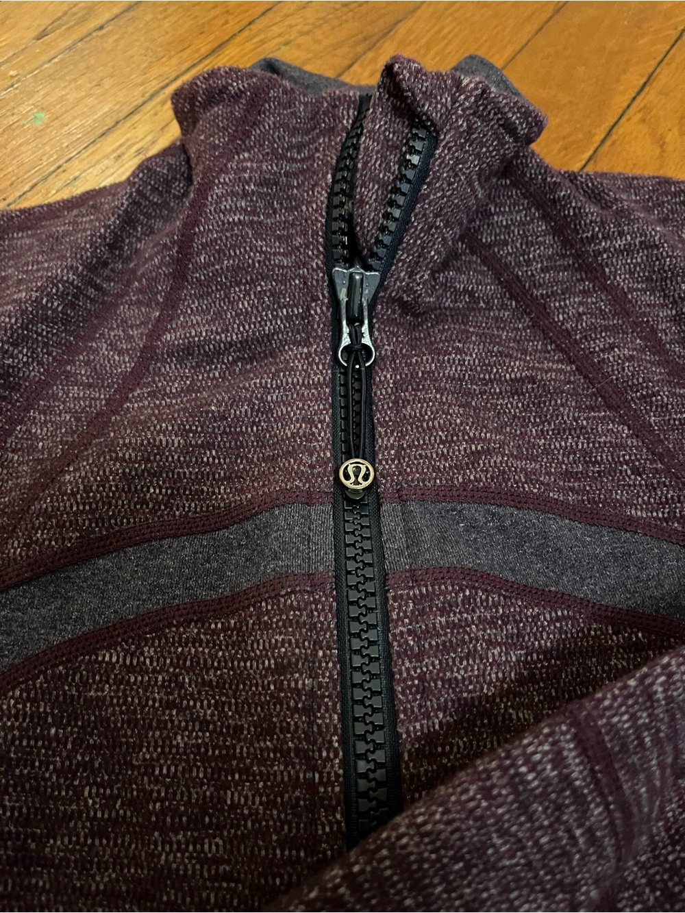 lululemon athletica Women's Maroon Heather Zip-Up Sweater with Gray Accent